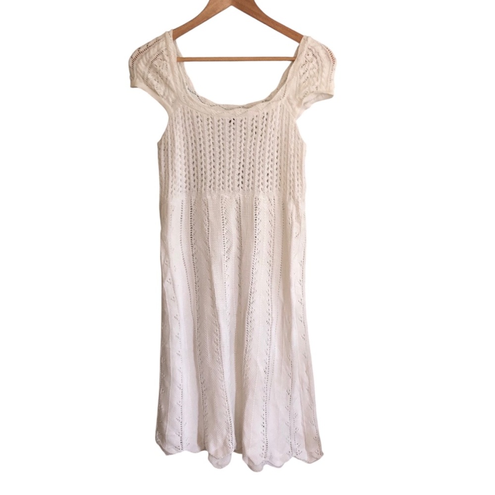 Stile Benetton Crochet Dress Sz M White Festival Boho Casual Cottagecore Beach